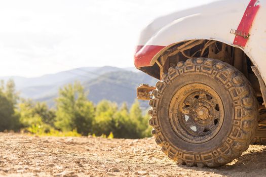 The big dirty SUV wheel. The big dirty car's wheel