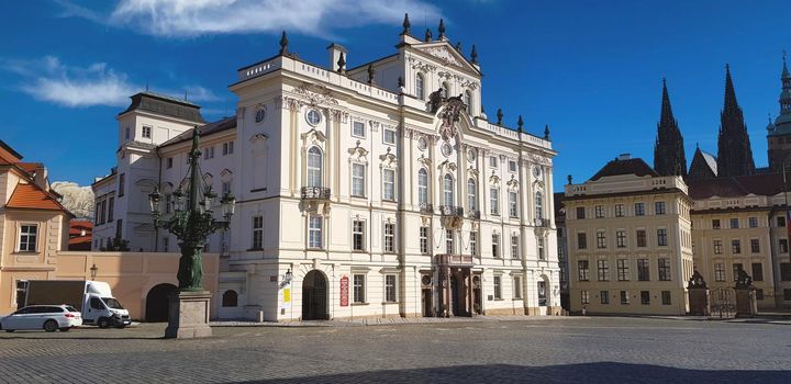 Beautiful white palace in Prague, Hradcany square. High quality photo