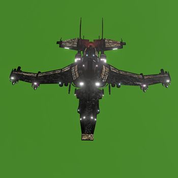 modern space fighter isolated on green background 3d illustration