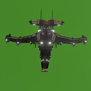 modern space fighter isolated on green background 3d illustration