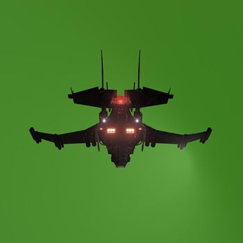 modern space fighter isolated on green background 3d illustration