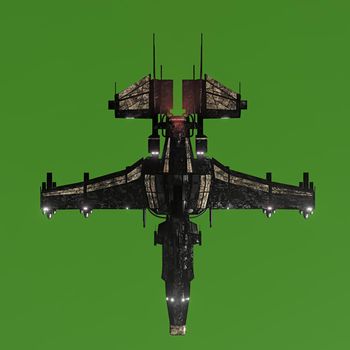 modern space fighter isolated on green background 3d illustration