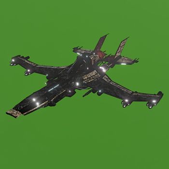 modern space fighter isolated on green background 3d illustration