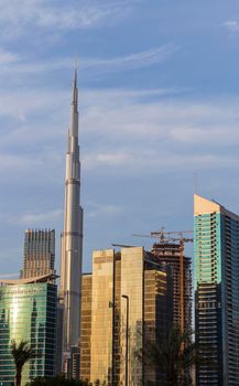 Dubai, UAE - 02.18.2021 Tallest building in the world, Burj Khalifa. Shot made from business bay district.