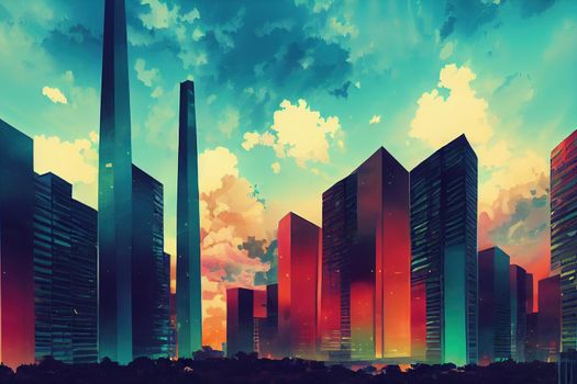 Kigali abstract city 2d Anime illustration V2 High quality 2d illustration