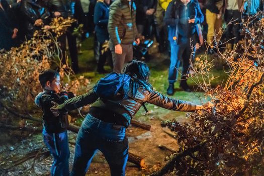 Montenegro, Budva 7.01. 2021: Christian Christmas in Montenegro, the feast of the oak branch. People burn an oak branch in honor of Christmas.
