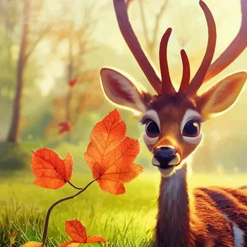 animated illustration of a cute deer, animated baby deer portrait.