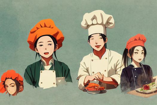 Chefs and Head Cooks ,Anime style illustration V2 High quality 2d illustration