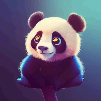 animated illustration of a cute panda, animated baby panda portrait.