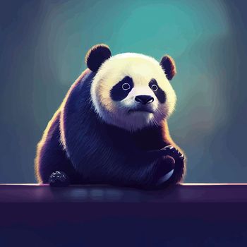 animated illustration of a cute panda, animated baby panda portrait.