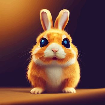 animated illustration of a cute rabbit, animated baby rabbit portrait.