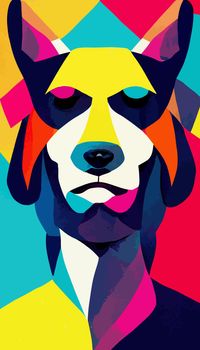 colorful dog head with cool isolated pop art style backround. WPAP style. geometric.