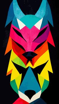 colorful wolf head with cool isolated pop art style backround. WPAP style. geometric.