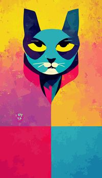 colorful cat head with cool isolated pop art style backround. WPAP style. geometric.