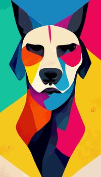 colorful dog head with cool isolated pop art style backround. WPAP style. geometric.