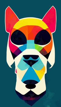 colorful dog head with cool isolated pop art style backround. WPAP style. geometric.