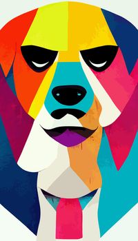 colorful dog head with cool isolated pop art style backround. WPAP style. geometric.