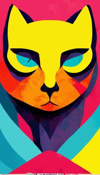 colorful cat head with cool isolated pop art style backround. WPAP style. geometric.