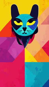 colorful cat head with cool isolated pop art style backround. WPAP style. geometric.