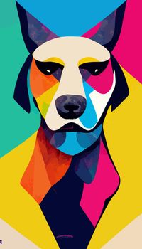 colorful dog head with cool isolated pop art style backround. WPAP style. geometric.