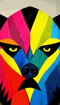 colorful wolf head with cool isolated pop art style backround. WPAP style. geometric.