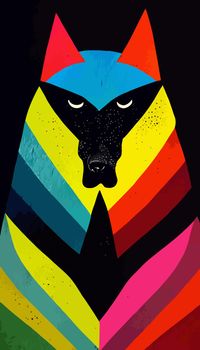 colorful wolf head with cool isolated pop art style backround. WPAP style. geometric.