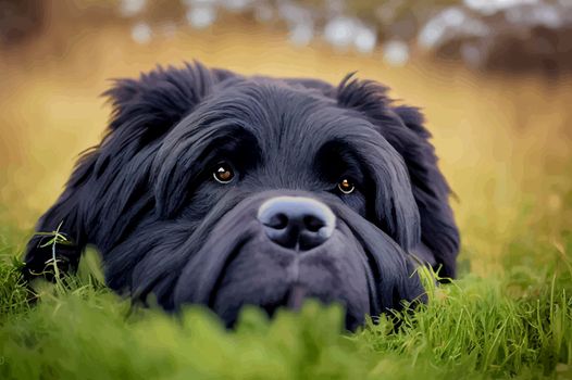 illustration of newfoundland dog lying on the grass, beautiful newfoundland dog