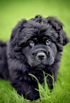 illustration of newfoundland dog lying on the grass, beautiful newfoundland dog