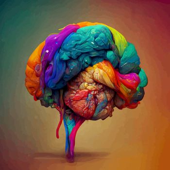 Colorful illustration of the human brain. detailed 2d illustration of the human brain, parts of the brain.