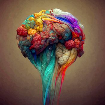 Colorful illustration of the human brain. detailed 2d illustration of the human brain, parts of the brain.