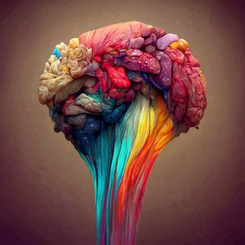 Colorful illustration of the human brain. detailed 2d illustration of the human brain, parts of the brain.