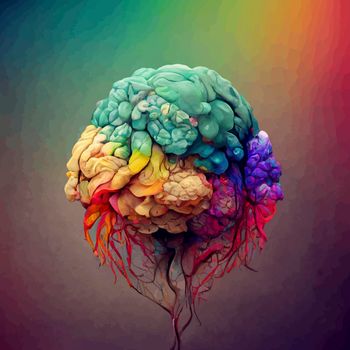 Colorful illustration of the human brain. detailed 2d illustration of the human brain, parts of the brain.