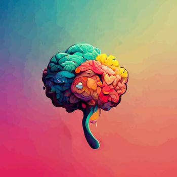 Colorful illustration of the human brain. detailed 2d illustration of the human brain, parts of the brain.