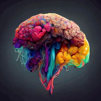 Colorful illustration of the human brain. detailed 2d illustration of the human brain, parts of the brain.