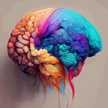 Colorful illustration of the human brain. detailed 2d illustration of the human brain, parts of the brain.