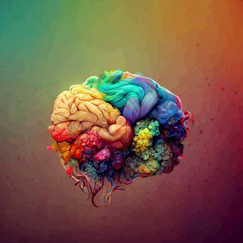 Colorful illustration of the human brain. detailed 2d illustration of the human brain, parts of the brain.