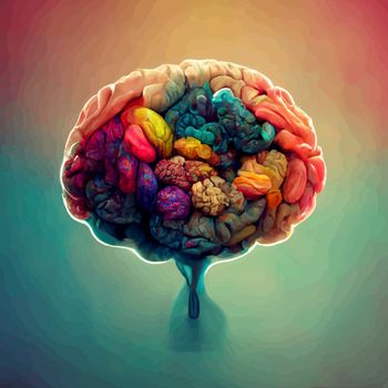 Colorful illustration of the human brain. detailed 2d illustration of the human brain, parts of the brain.