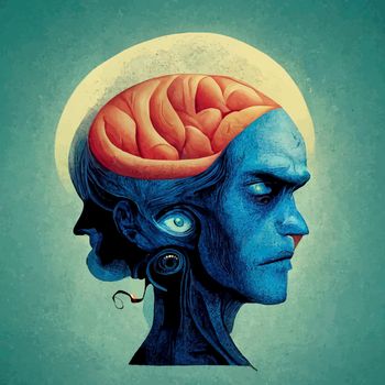 illustration of the human brain. blue 2d illustration of the human brain.