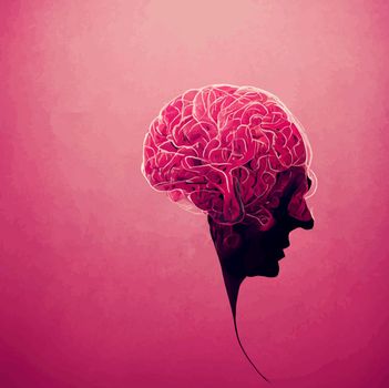 illustration of the human brain. pink 2d illustration of the human brain.