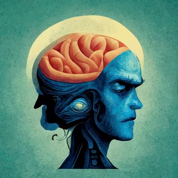 illustration of the human brain. blue 2d illustration of the human brain.