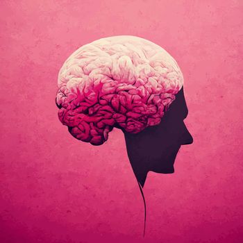 illustration of the human brain. pink 2d illustration of the human brain.