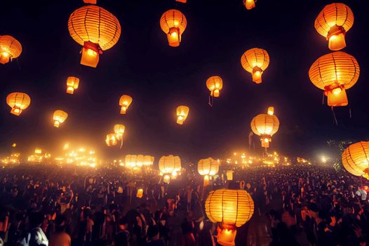 CHIANG MAI LANTERN FESTIVAL, flashlights in the air. cantoya balloons