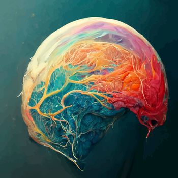 Colorful illustration of the human brain. detailed 2d illustration of the human brain, parts of the brain.