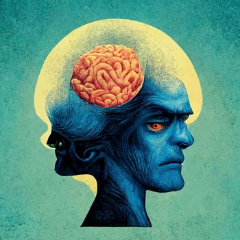 illustration of the human brain. blue 2d illustration of the human brain.