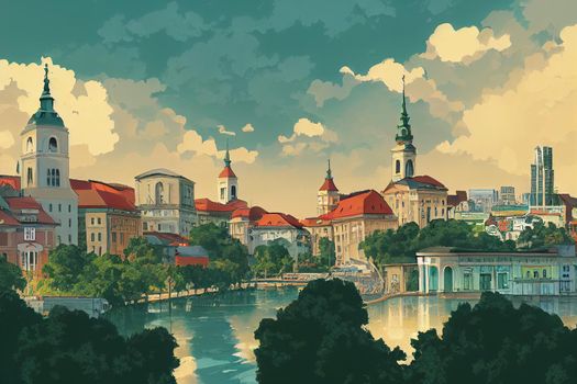 Ljubljana city 2d Anime illustration V2 High quality 2d illustration