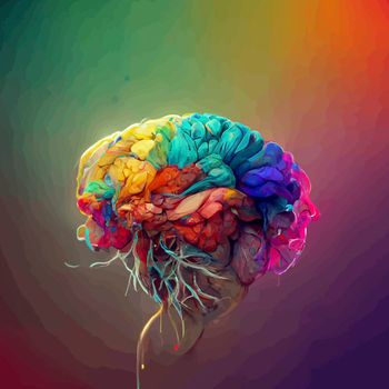 Colorful illustration of the human brain. detailed 2d illustration of the human brain, parts of the brain.