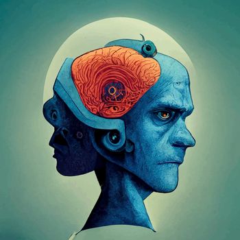 illustration of the human brain. blue 2d illustration of the human brain.