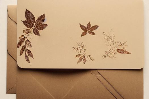 Save the date card, wedding invitation with brown foliage2d style, anime style V1 High quality 2d illustration