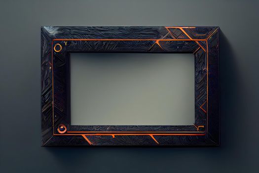 cyberpunk style picture frame mockup, neural network generated art. Digitally generated image. Not based on any actual scene or pattern.