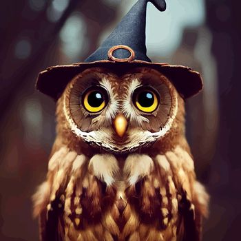 animated illustration of a cute owl with hat, animated owl portrait.